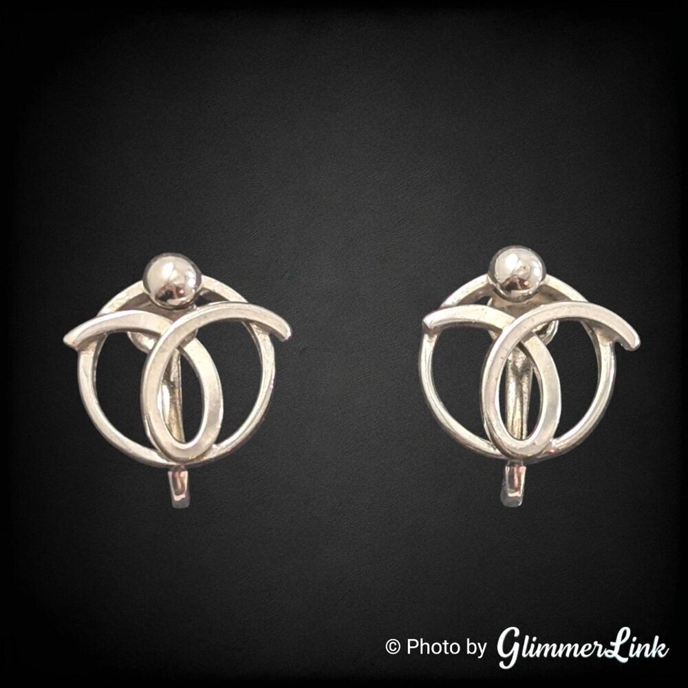 Vintage 1950s Alice Silver Tone Modernist Screw Back Earrings Signed
